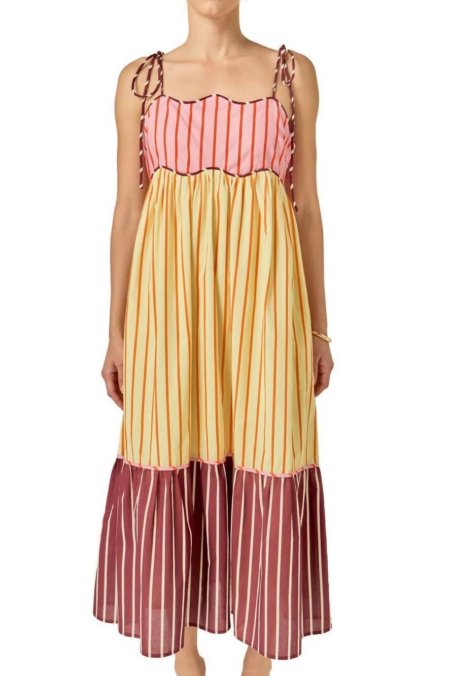 NEW ENGLISH FACTORY colorblock stripe tie midi dress in pink